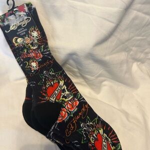 Ed Hardy Men's Black Socks with Tattoo Design